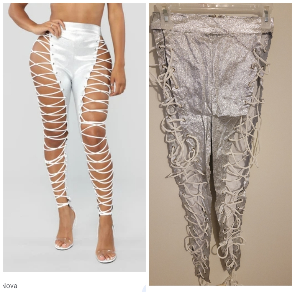 Silver lace up pants